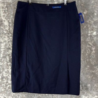 NEW Pendleton Petite Size 16 Career Minimalist Wool Midi Pencil Skirt Navy Zip