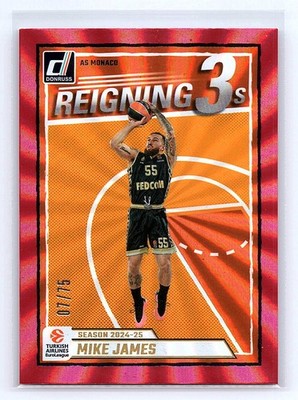 Mike James 2024-25 Donruss EuroLeague #5 Reigning 3s Red Laser #/75