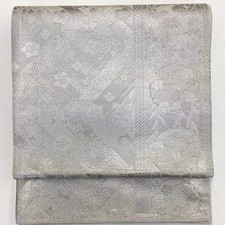 7220 Japanese Vintage Fukuro Obi Belt Kimono Fabric Silk Traditional Silver
