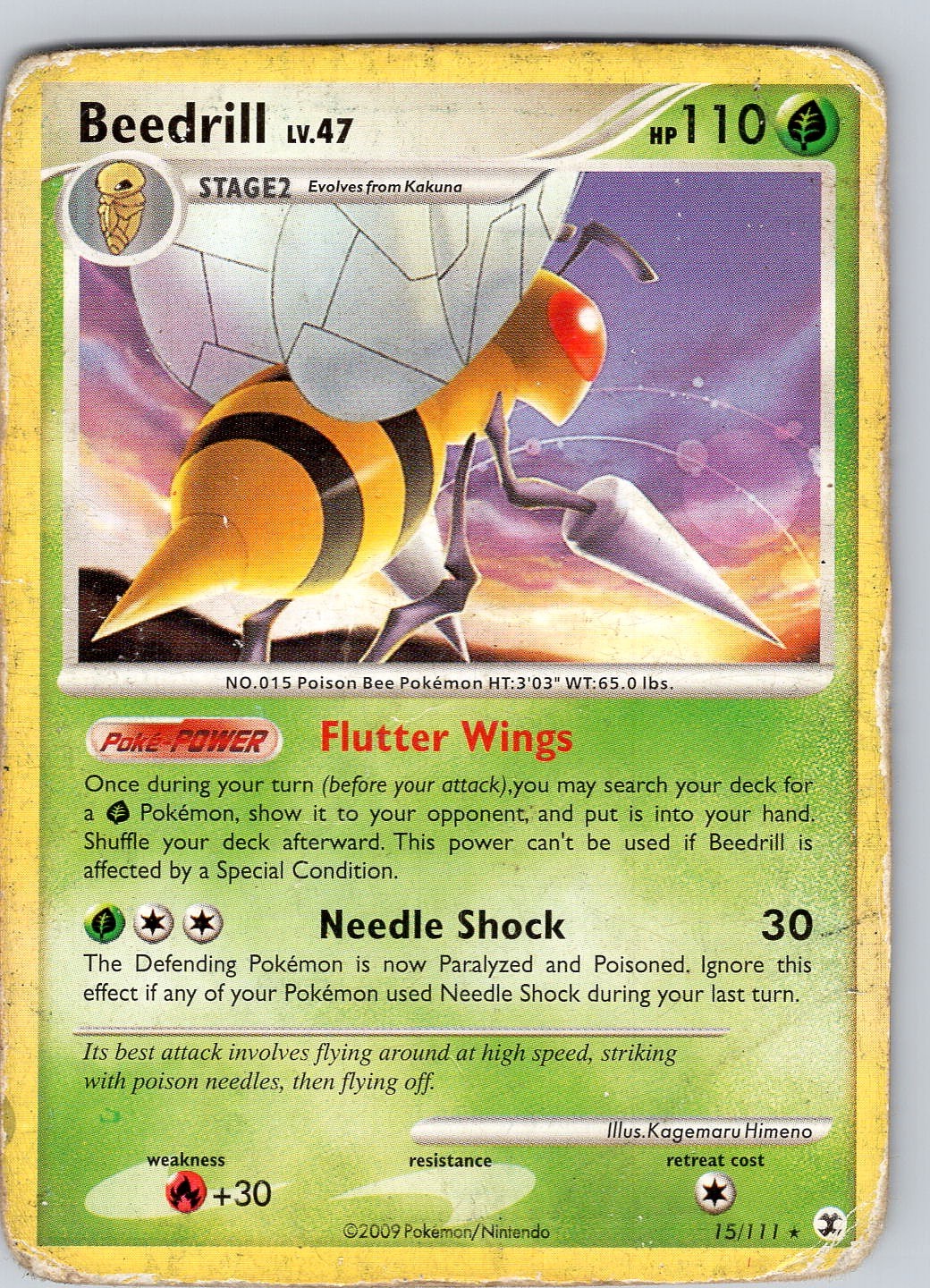 Pokemon TCG Beedrill Platinum Rising Rivals 15/111 Regular Rare Card Played HP