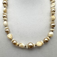 Vintage Ivory & Gold Toned Graduated Faux Pearl  Statement Necklace 80s Jewelry