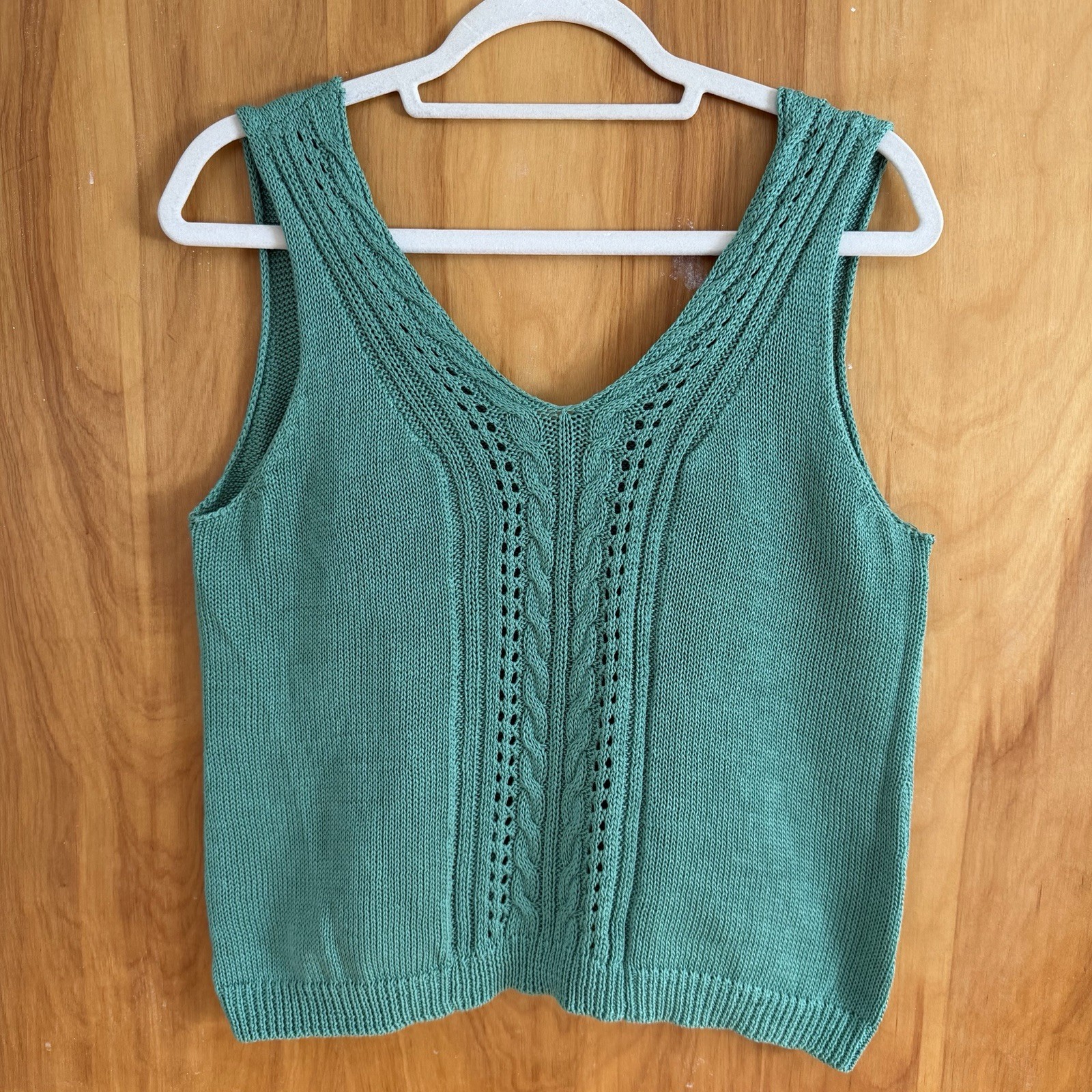 Peruvian Connection Green Cable Knit Sweater Vest… - image 1