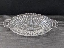 Indiana Glass Oval Relish Tray Clear Pressed Glass Honeycomb Pattern Vintage MCM