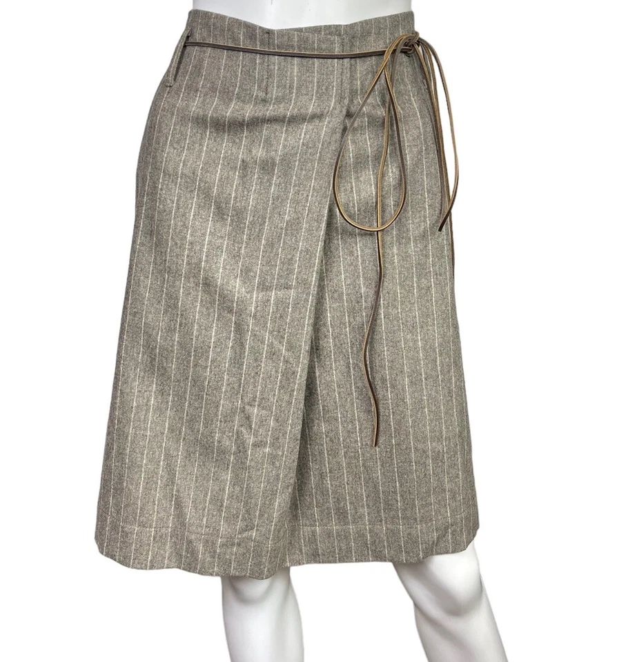 Falda midi Gunex Brunello Cucinelli para mujer US10 marrón a rayas lana cachemir usada en excelente estado