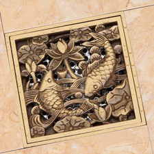 Bathroom Antique Brass Square Floor Drain Shower Floor Embedded Cover Carved