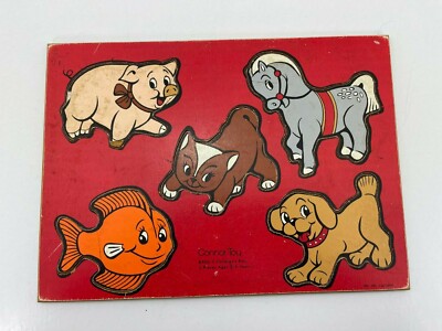 Vintage Conner Toy Wooden Wood Jigsaw Puzzle 11.75'' x 8.75'' Pets Animals