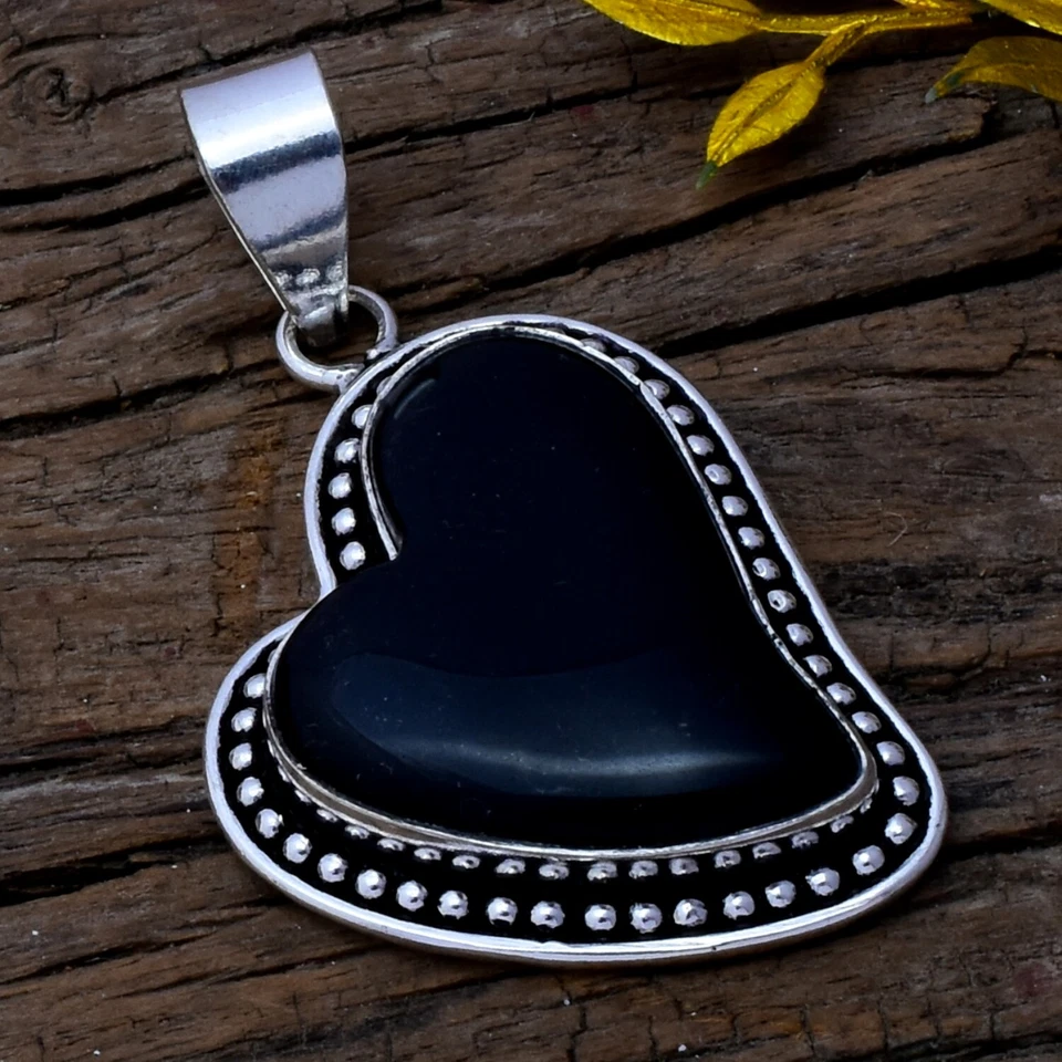 Meraviglioso Pendente In Argento Sterling 925 Con Gemma Di Onice Nero 2.3" - Immagine 3 di 3