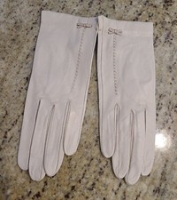 New Vintage Size S 7 Beige Soft Leather Formal 8.5" Gloves Weave Bow Dainty