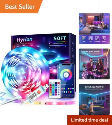 Dynamic 50ft Music Sync RGB LED Strip Lights - Bluetooth & Remote Control