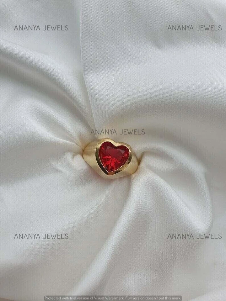 Lab-Created Red Ruby 2ct Heart Cut Solitaire Wedding Ring 14K Yellow Gold Plated - Image 4 of 4