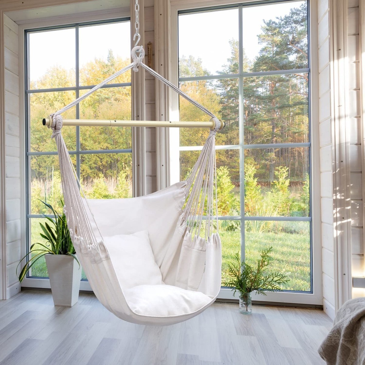 Beige Silla De Hamaca Colgantes Con Cojines Columpio Para Patio Jardin  Camping