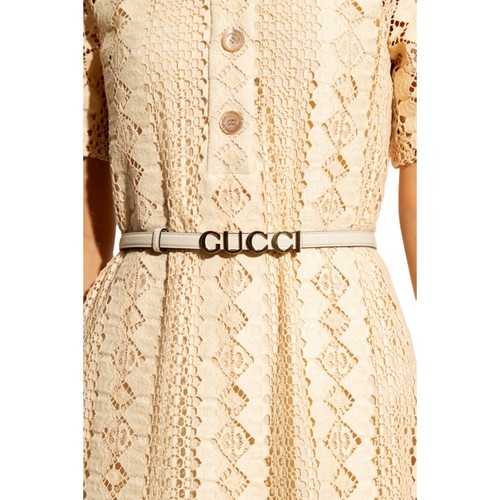 Gucci Cream Leather Belt with Metal Gold Logo Lettering Size 80 NWT - Picture 4 of 4