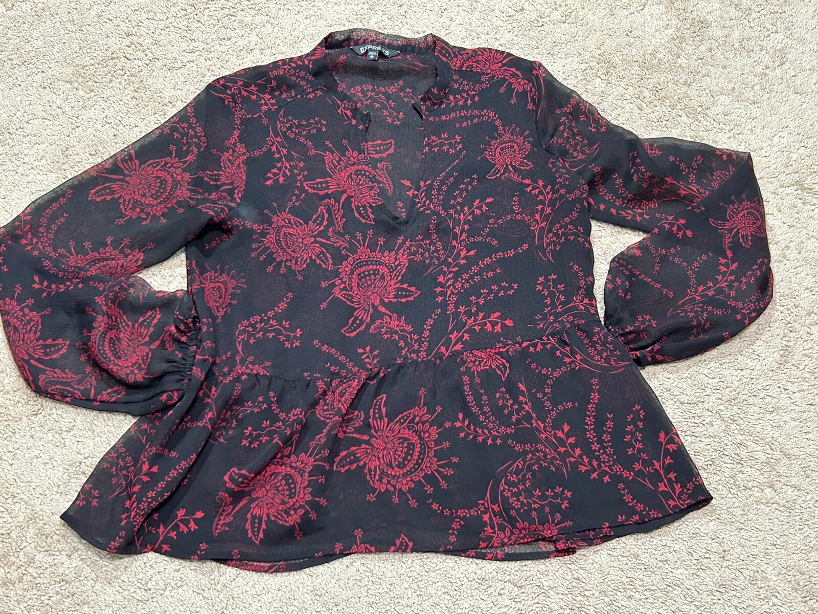 Express Womens Shirt Size Medium Multicolor Floral Print Classic Dressy Flowy
