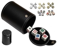 16mm Poker Dice PU Leather Black Felt Lined Dice Cup with Lid Compartment