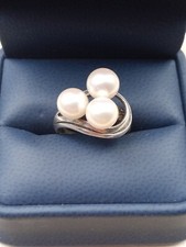 Exceptional Antique Size 5 Triple Cultured Pearl Setting Ring Sterling Silver