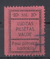 Łotwa Lokalny znaczek podatkowy LUDŻA I&B kot A9a pv1 20 snt używany 1926