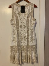 Needle & Thread Beaded Lace Mini Dress Rose Beige/Chalk