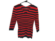 Ann Taylor Navy Blue and Red Striped Long Sleeve Sweater XS