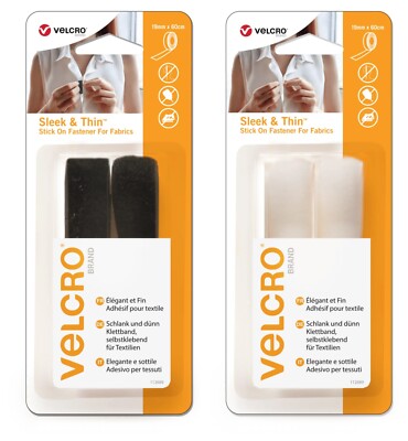 VELCRO  Klettband Zum Aufkleben Auf Stoff Weiß Oder Schwarz 19mm x 60cm