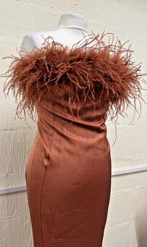 Club L Burnt Orange Bandeau Feather Slip Dress UK 16 - Picture 3 of 7