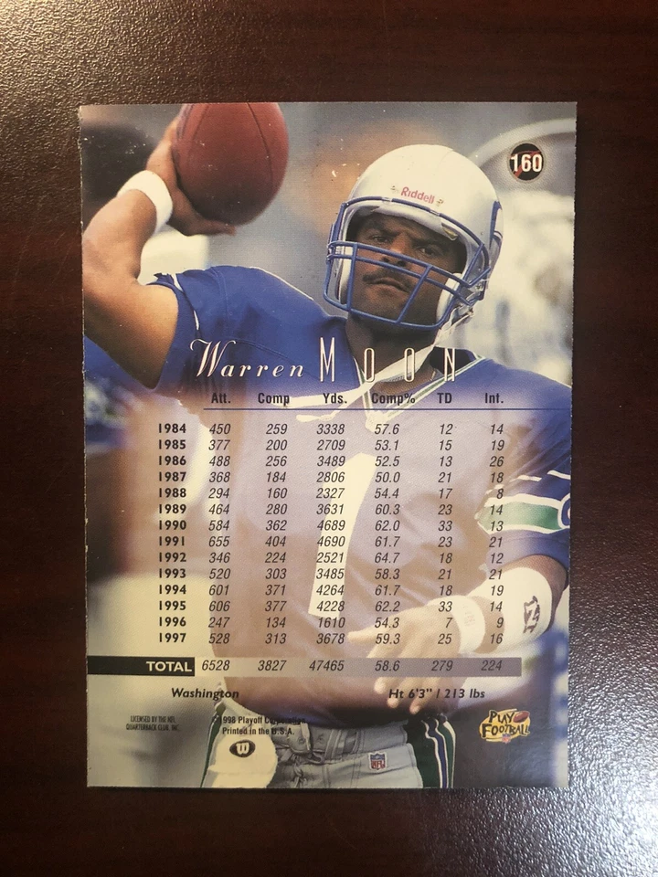 1998 PLAYOFF PRESTIGE HOBBY GOLD BLANK SERIAL PROOF #160 WARREN MOON SEAHAWKS - Image 2 of 2