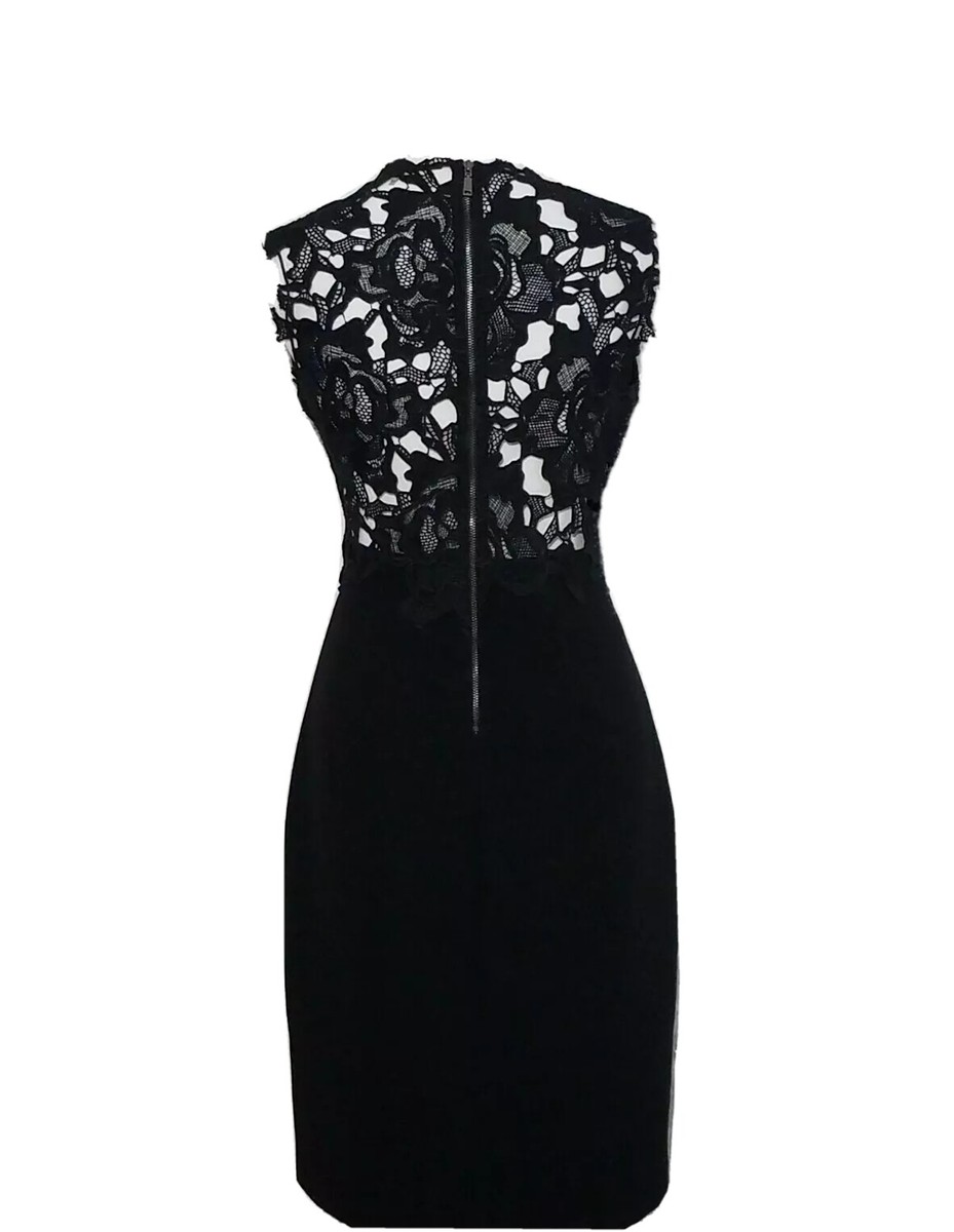Elie Tahari Women's Black Sheath Dress Lace Floral $400 Small Petite 4-6 New
