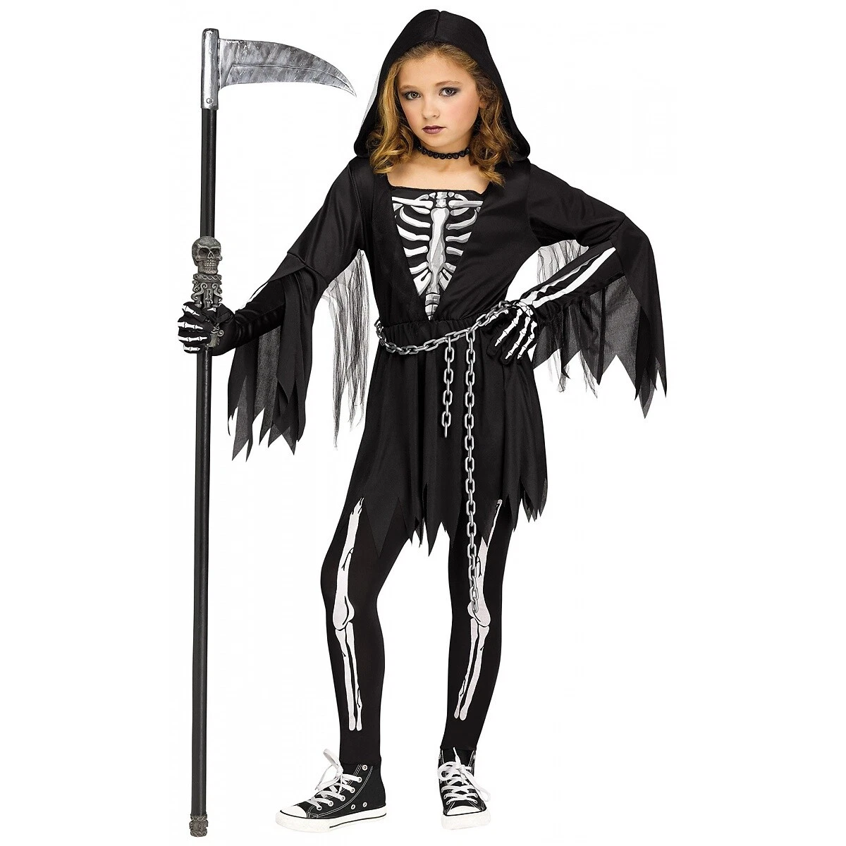 Girl Grim Reaper Costume Kids Halloween Fancy Dress eBay