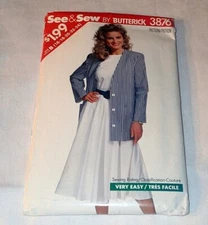 BUTTERICK SEE & SEW PATTERN 3876 ~ MISSES JACKET TOP SKIRT ~ SIZE 16 18 20 22 24