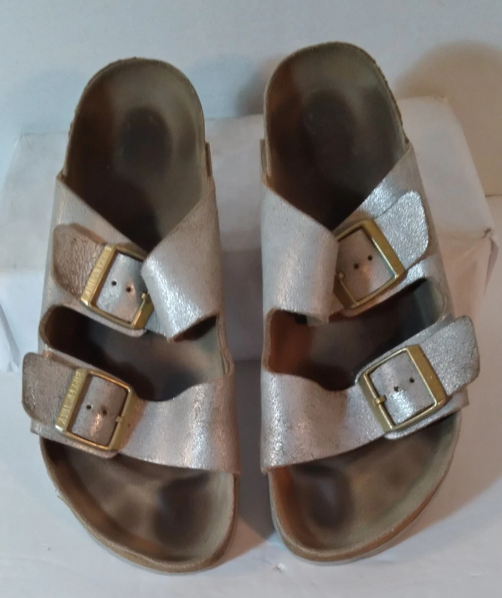 Silver leather shop birkenstocks