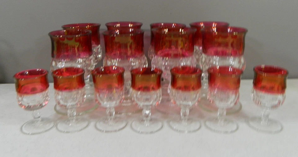 Set of 15 Kings Crown Thumbprint Ruby Red Gasses - Image 4 of 4