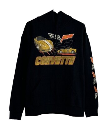 Rue21 Hoodie Black Yellow Cotton Fleece Vintage Corvette Men Size Sweatshirt