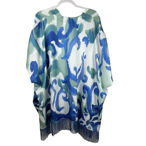 CHICO'S New Whimsical Scroll SILK KIMONO Swim Cover Up OS Fringe Boho Artsy - Picture 5 of 18