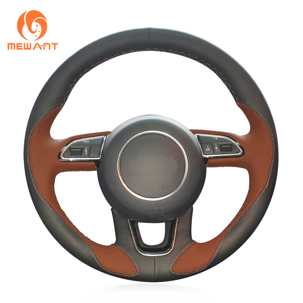 Hand Sew Brown Black Leather Steering Wheel Cover for Audi Q3 Q5 2013