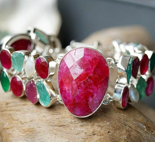 Unbehandelte Edelstein Rubin Echtschmuck-Armbänder-Anhänger