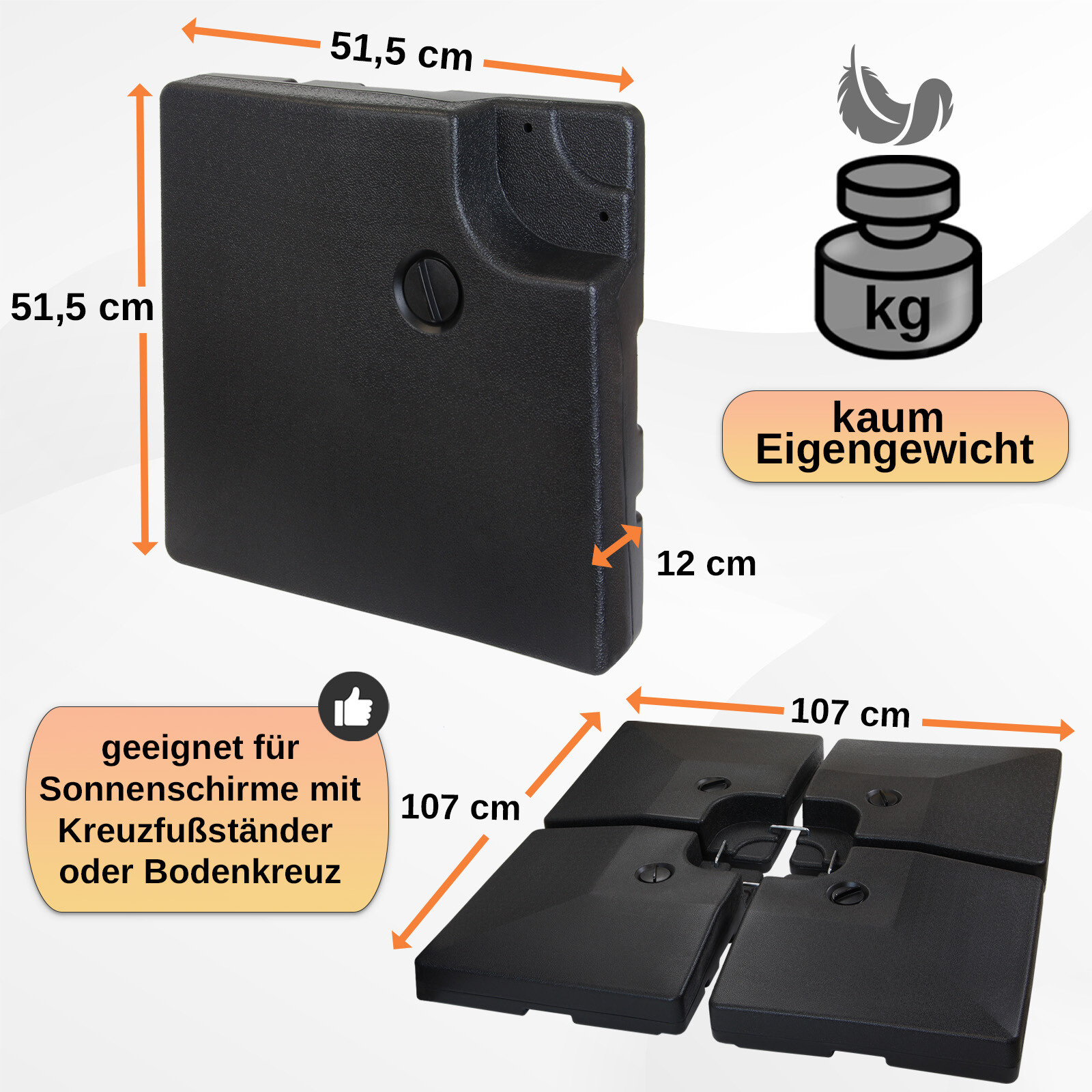 Sonnenschirmständer Schirmständer Schirmgewicht für Ampelschirm 90 Liter 150 kg