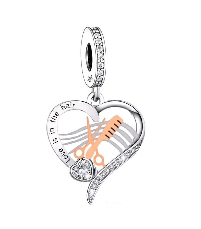 💖 Scissors Comb Hairdresser Charm Genuine 925 Sterling Silver Bead Bracelet