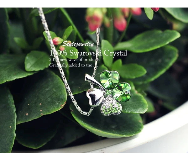 18k White Gold Plated Made with Swarovski Crystal Four Leaf Clover Necklace N55 - Изображение 4 из 4