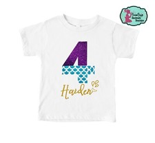 Mermaid Glitter 4th Birthday Shirt- Birthday Party -Gift girl 4 -personalized