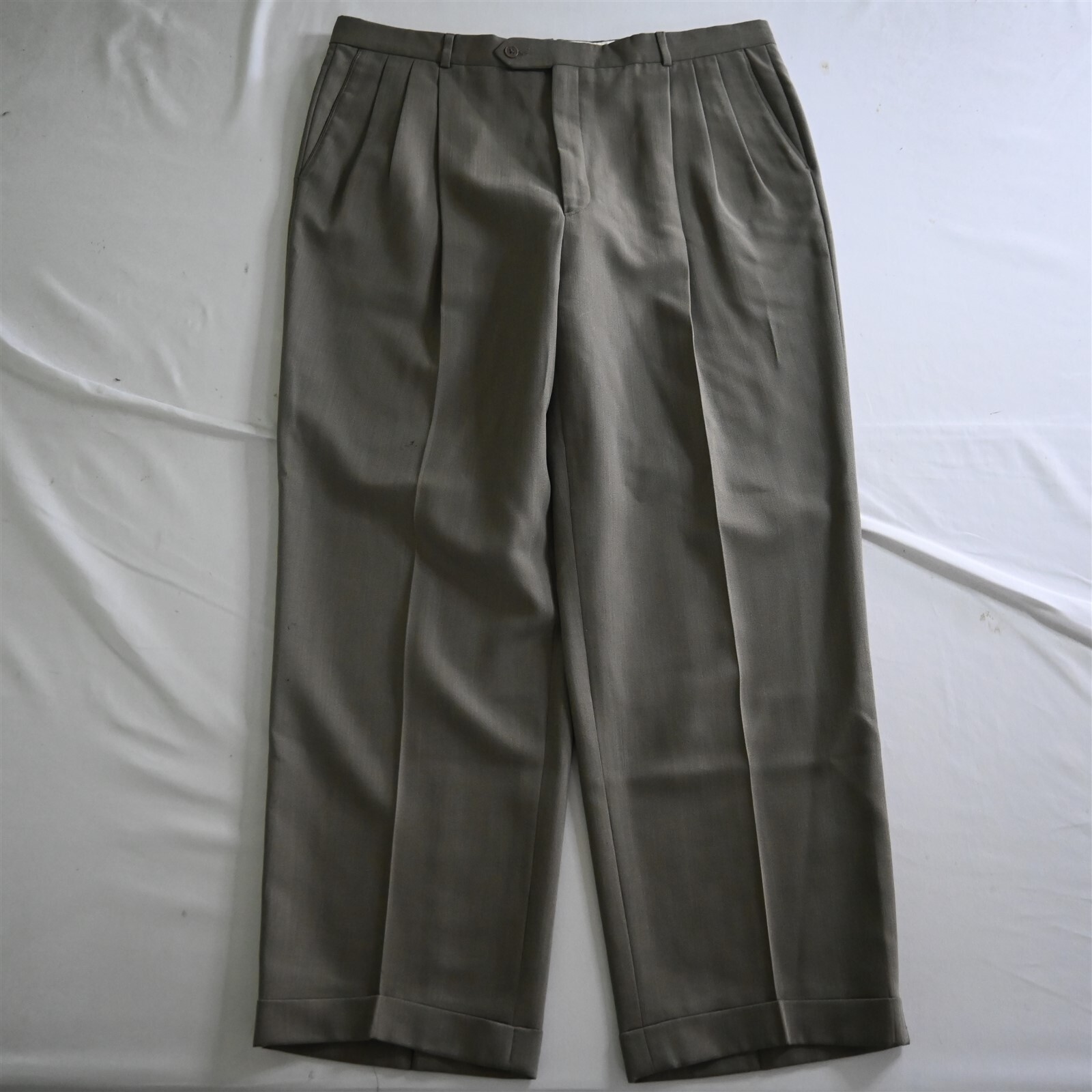 Vtg Tallia USA Made 38x30 Green Tan Brown Wool Pleated Mens Dress Pants