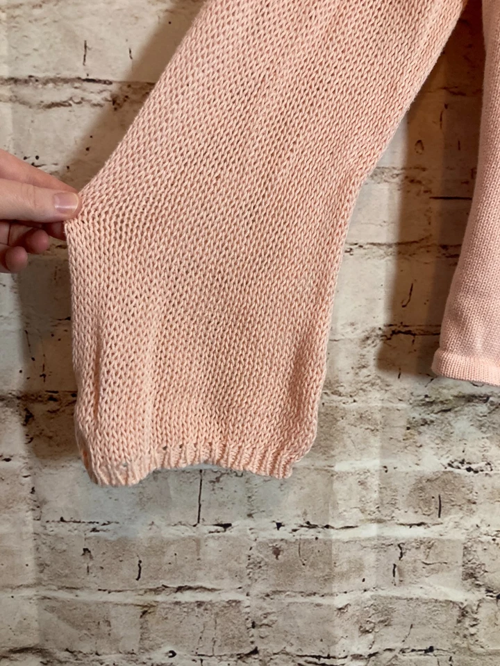 J. Jill Wrap Sweater Womens Medium Petite Baby Pink Cotton Tie Crochet Sleeves - Image 2 of 4