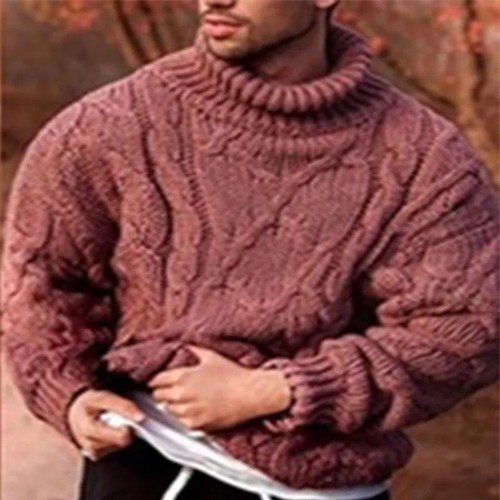 Men's Sweater High Collar Loose Turtle Neck Autumn Winter Warm Thick Twisted - Picture 27 of 28