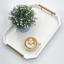 Serving Tray with Metal Handles,Hexagon Coffee Table Tray,Decorative Tray