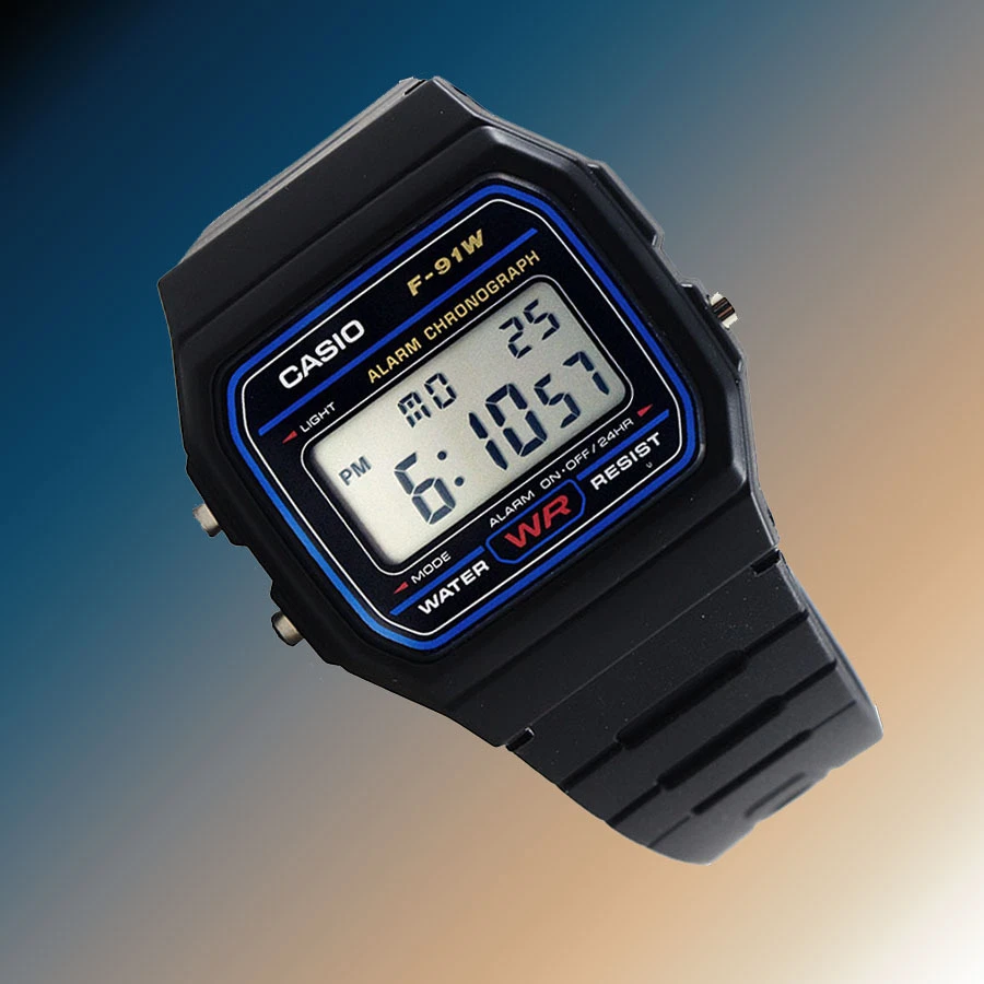 Casio F91W-1 Digital Watch 7 Year Battery Blue Black Microlight Classic New  79767949082