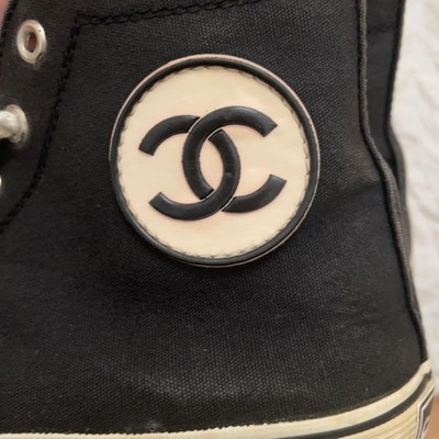 CHANEL High Top Sneakers Black Canvas CC Logo Women s Size 38 US 7.5