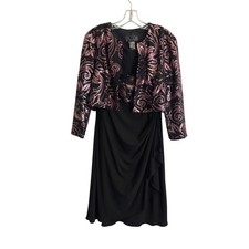 Alex Evenings Womens 2pc Dress Set Pink Black Sequin Jacket Sheath Side Drape