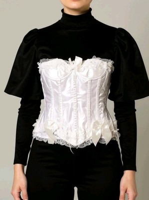 Womens White Satin Corset Lace Fairycore Coquette Kawaii Bustier Crop Top Sz XL