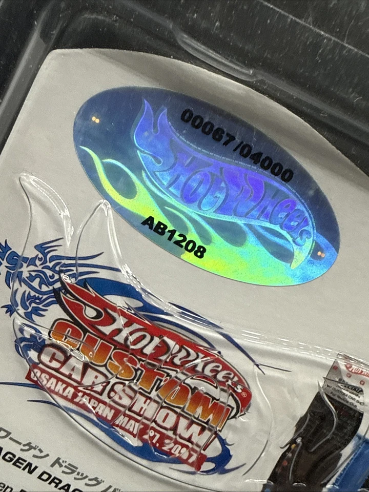 2007 Hot Wheels BLACK w BLUE FLAMES VW VOLKSWAGEN DRAG BUS Custom Car Show Japan - image 4 of 4