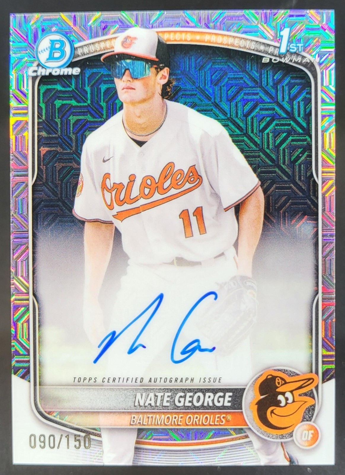 2025 Bowman Chrome Nate George Auto HTA Choice Refractor /150 1st Orioles BW10