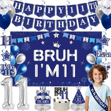 11th Birthday Decorations for Boys, Blue Sliver Bruh I'm 11 Backdrop Happy 11...