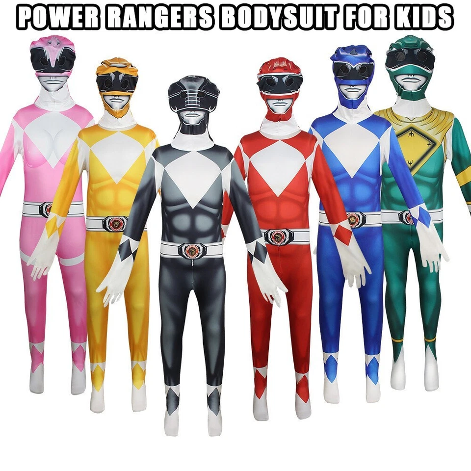 Kids Boy Ranger Morphsuits Mighty Morphin Power Rangers Costume Jumpsuit Xmas UK - Image 3 of 4
